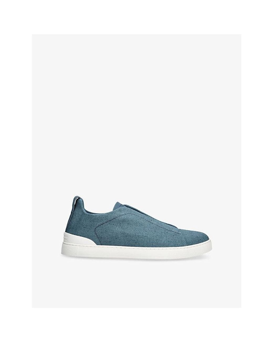 Zegna Blue Triple-Stitch Woven Low-Top Trainers for men