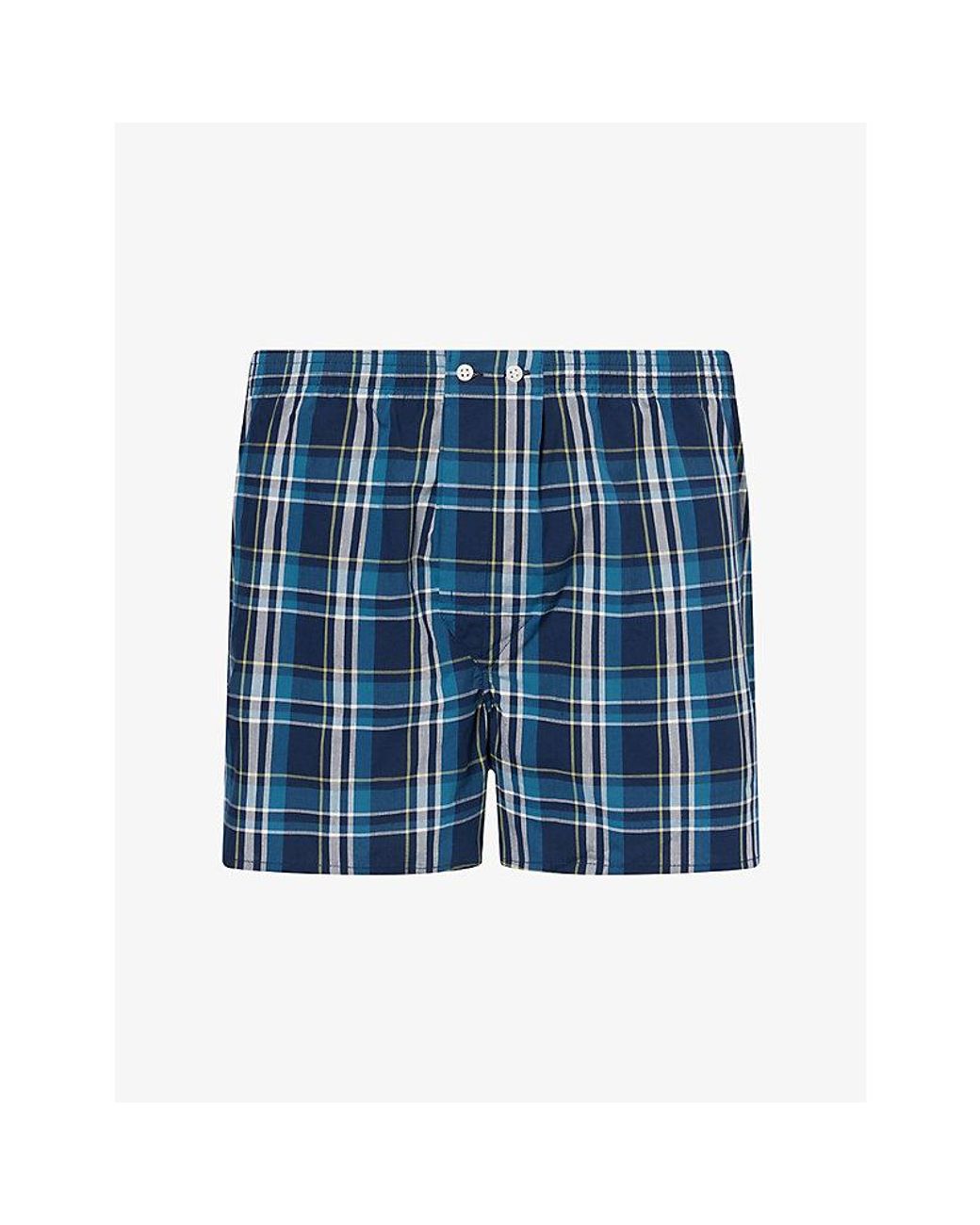 Derek Rose Blue Barker Check-Print Cotton Boxer Shorts for men