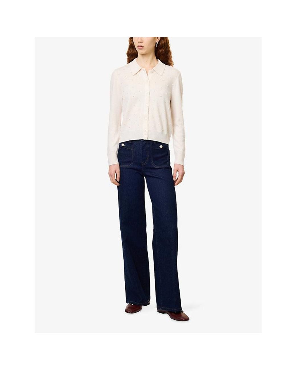 FRAME Blue Pearl Le Slim Palazzo High-Rise Stretch-Denim Jeans