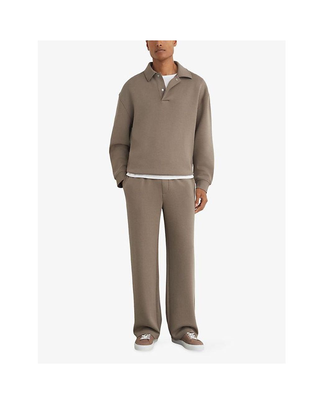 Reiss Gray Brooks Relaxed-Fit Cotton-Blend Polo Sweatshirt for men