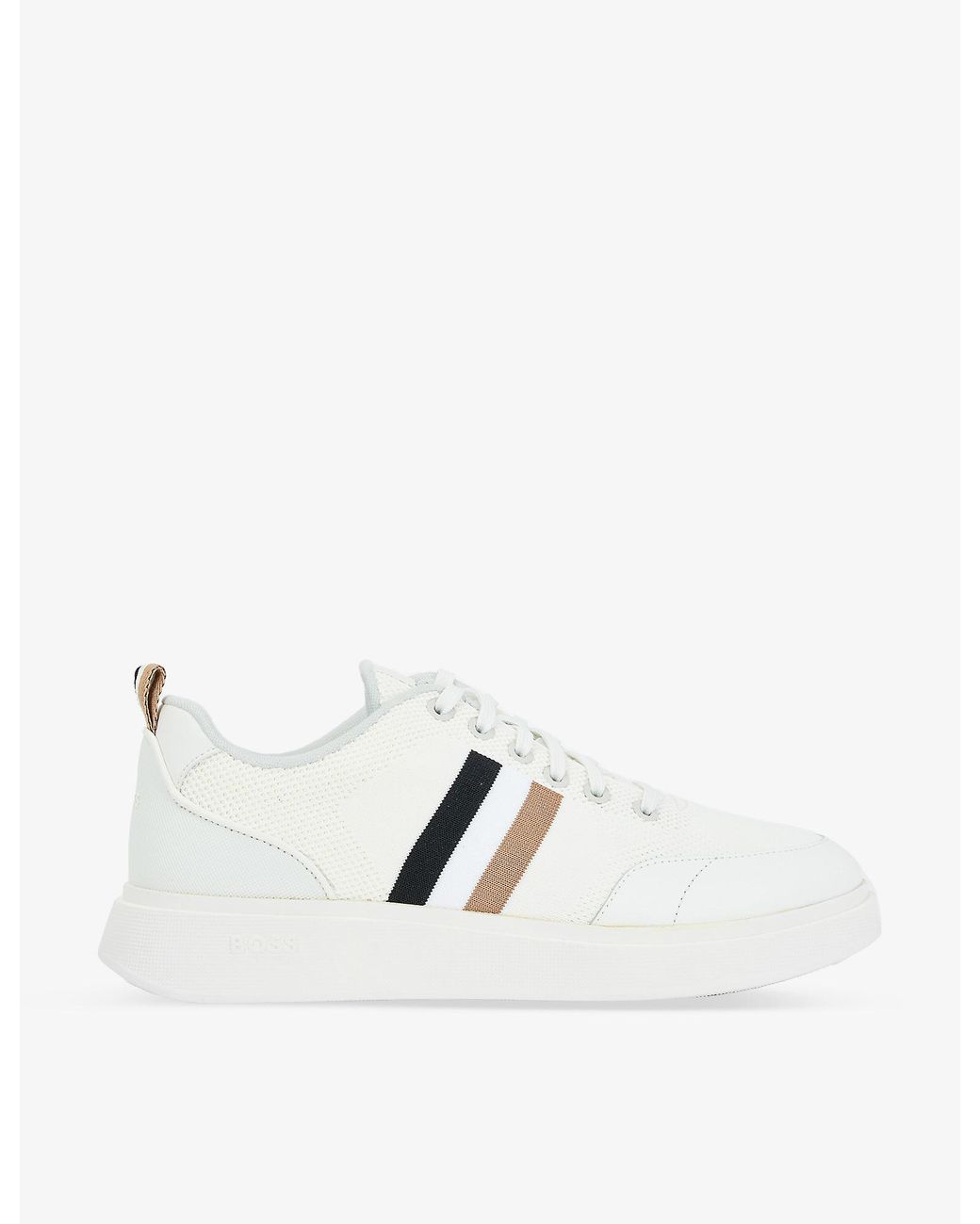 BOSS by HUGO BOSS Cupsole Striped Woven Trainers in White for Men | Lyst