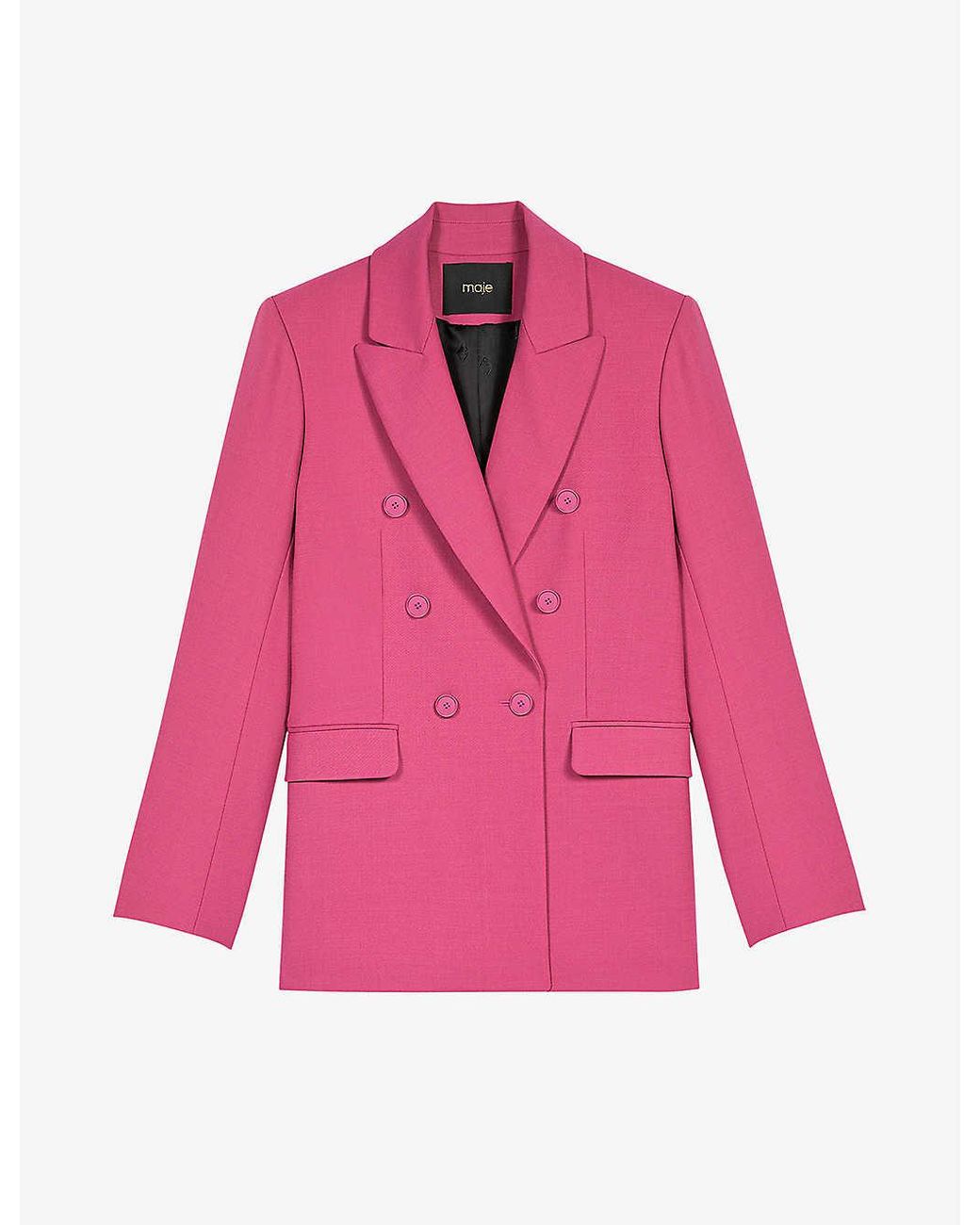 Maje Vibois Double-breasted Stretch-wool Blend Blazer in Pink | Lyst