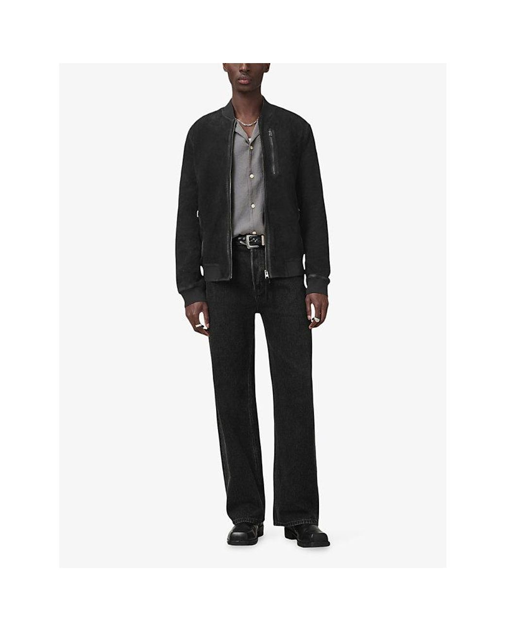 AllSaints Black Kemble Regular-Fit Zip-Up Suede Bomber Jacket for men