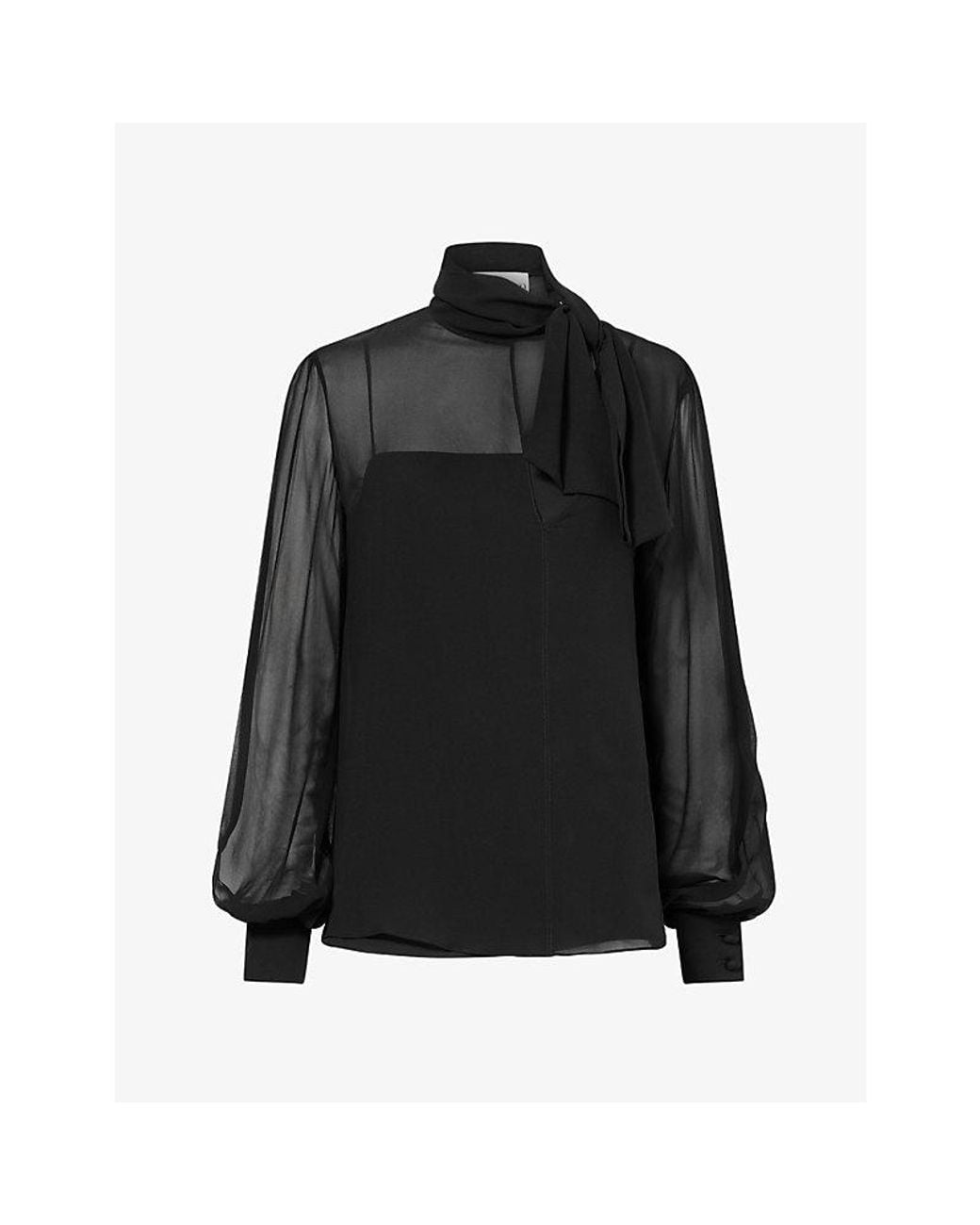 Valentino Black Neck-Scarf Sheer Silk Top