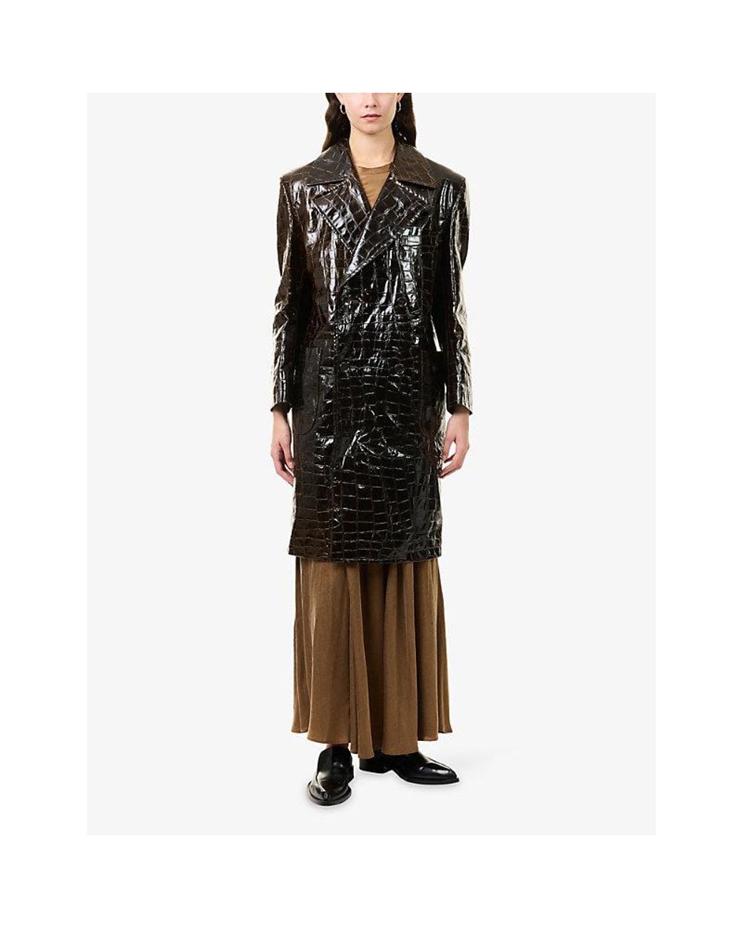 Junya Watanabe Black Embossed Double-Breasted Faux-Leather Coat