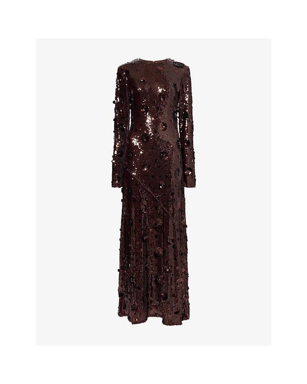 ROTATE BIRGER CHRISTENSEN Brown Kaisa Sequin Woven Maxi Dress