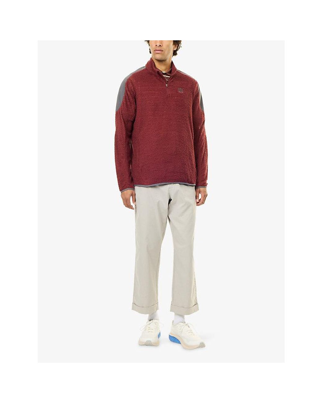 Manors Red Primaloft Quarter-Zip Fleece Mid-Layer Top for men