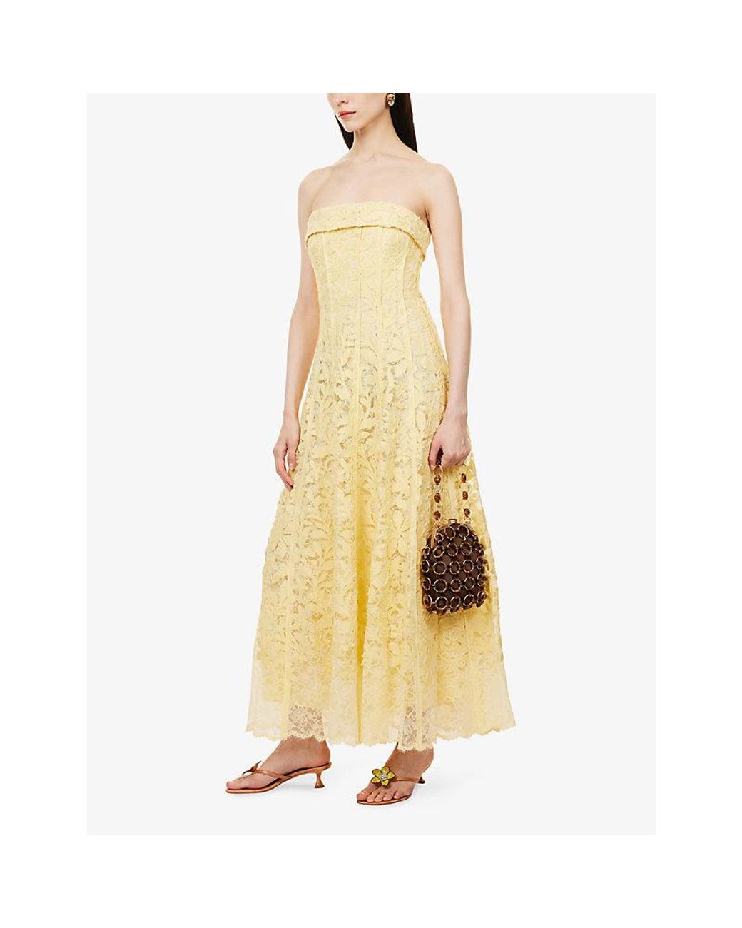 Jonathan Simkhai Yellow Imogen Strapless Lace-Cotton Midi Dress