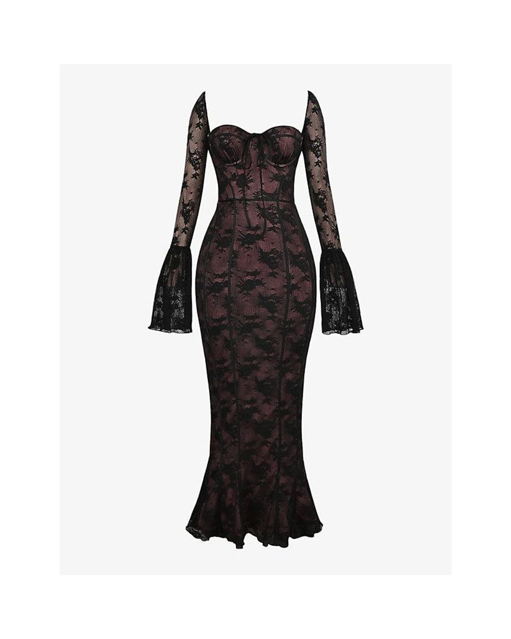 House Of Cb Delilah Corseted Lace Maxi Dress in Black | Lyst