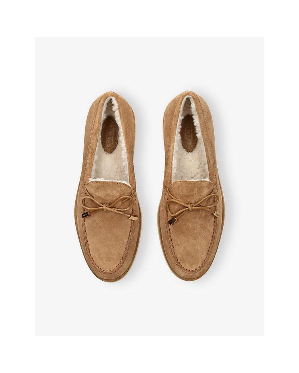 Tod's Natural Gomma Shearling-Lined Suede Loafers