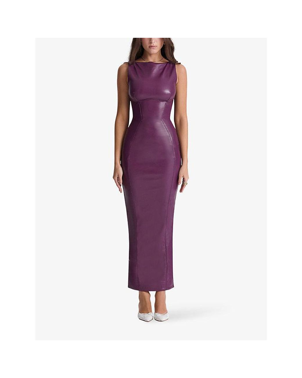 House Of Cb Sahara Sleeveless Form Fitting Faux Leather Maxi Dress in Purple Lyst
