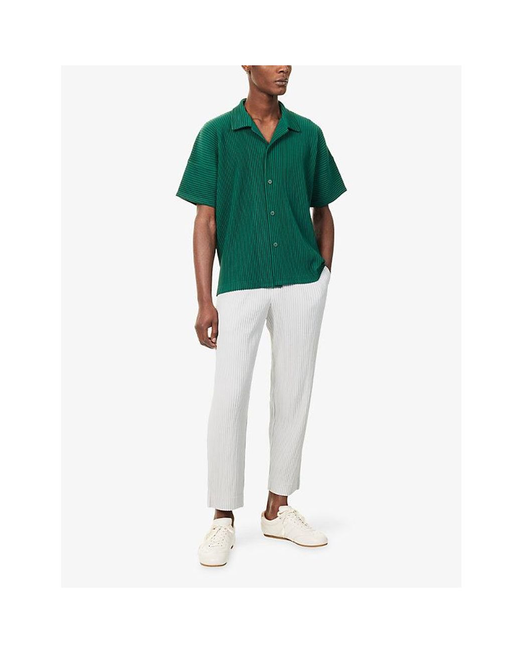 Homme Plissé Issey Miyake Green Basics Pleated Knitted Shirt for men