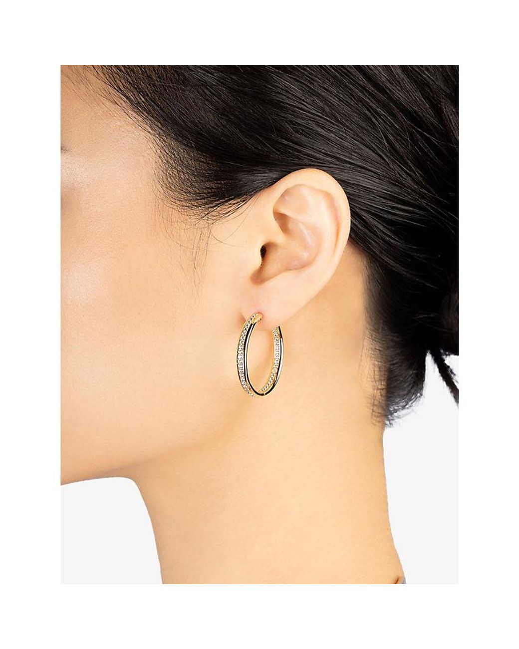 Apm Monaco Metallic Riviera Alloy And Cubic Zirconia Hoop Earrings