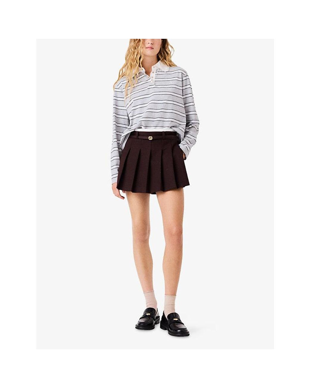 Maje White Lace-Trim Striped Cotton-Blend Polo Shirt