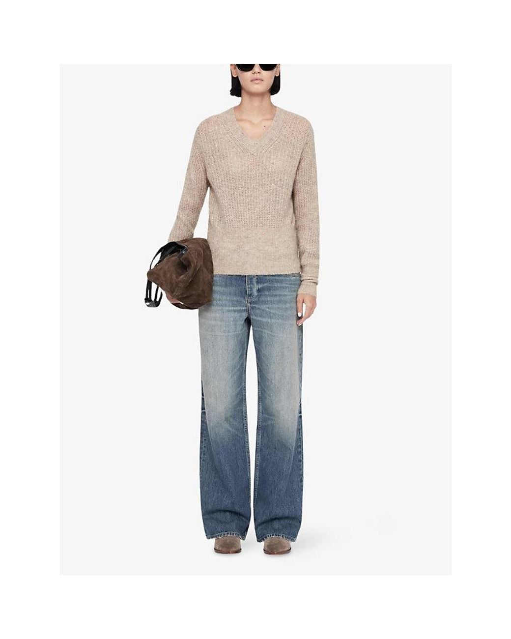 AllSaints Natural Mabel V-Neck Knitted Jumper