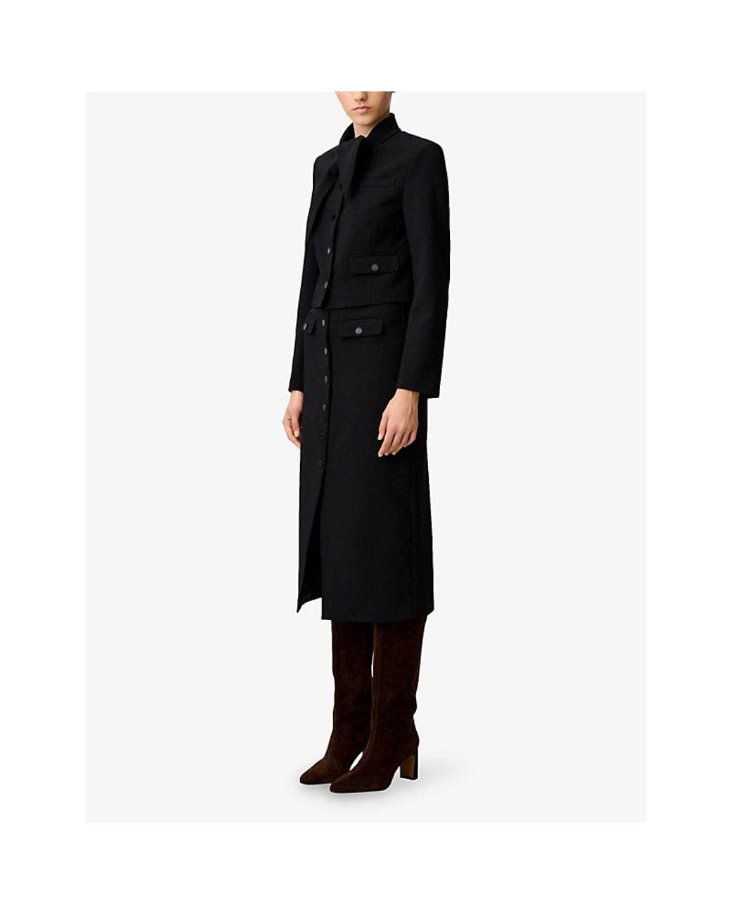 Claudie Pierlot Black Button-Embellished Crepe Midi Skirt