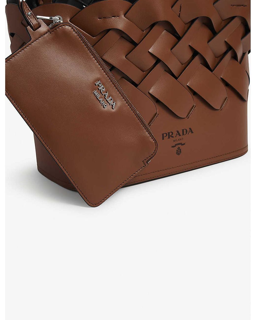 Prada Vitello Intreccio Leather Tote Bag in Brown | Lyst