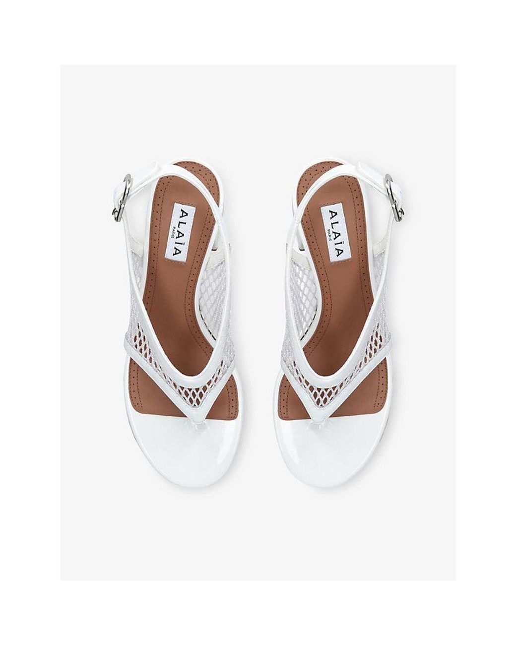 Alaïa White Fishnet 55 Heeled Leather Sandals