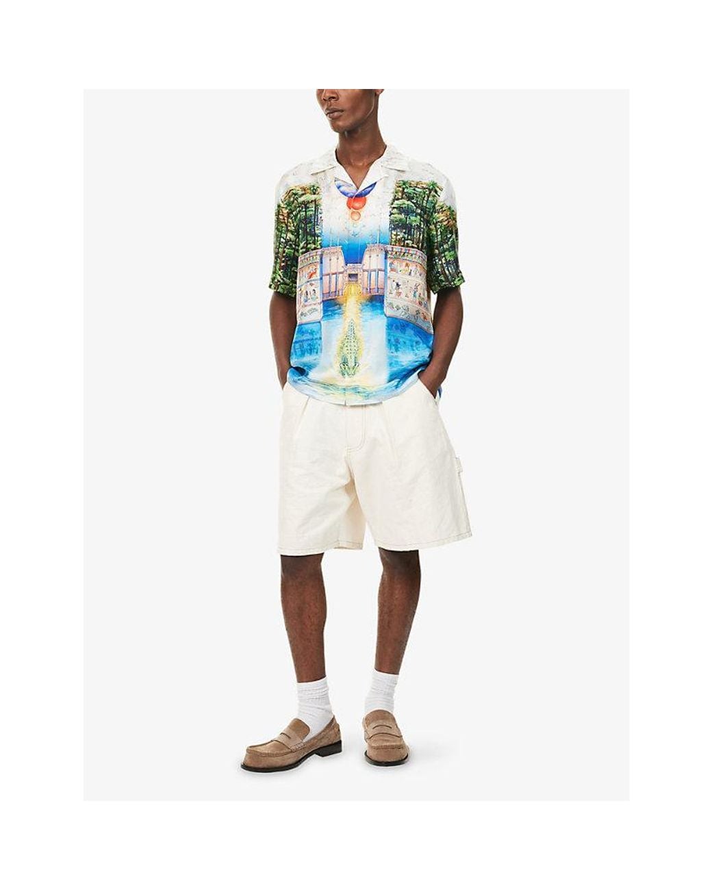 Casablanca Blue Tromp Loeil Printed Silk Shirt for men