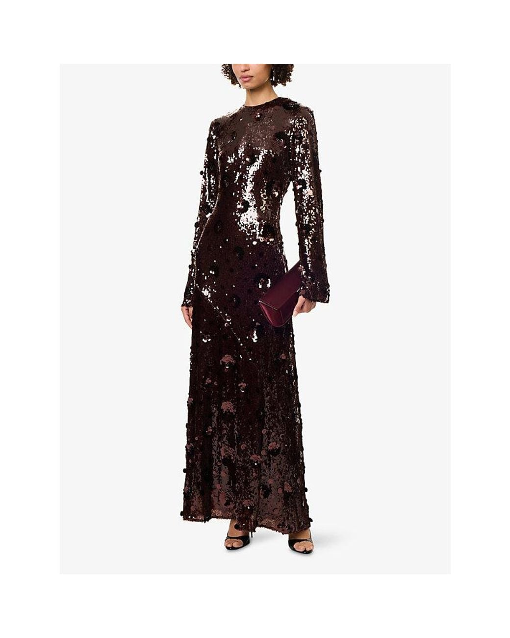 ROTATE BIRGER CHRISTENSEN Brown Kaisa Sequin Woven Maxi Dress