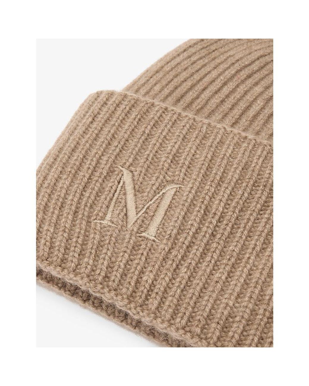 Max Mara Brown Brand-Embroidered Folded Brim Cashmere Beanie Hat
