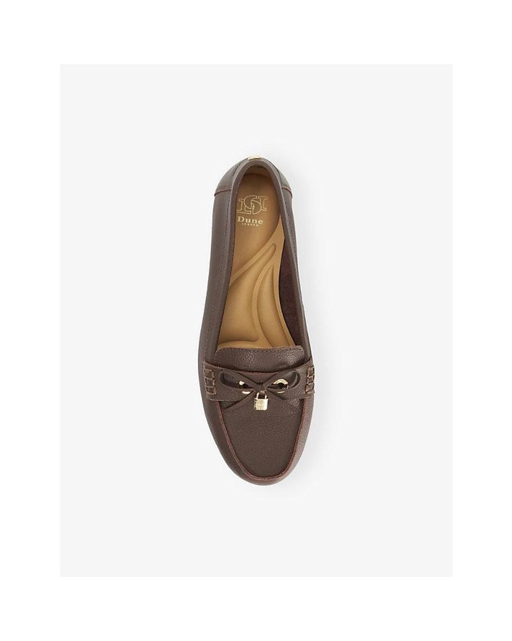 Dune Brown Girella Padlock Leather Moccasins