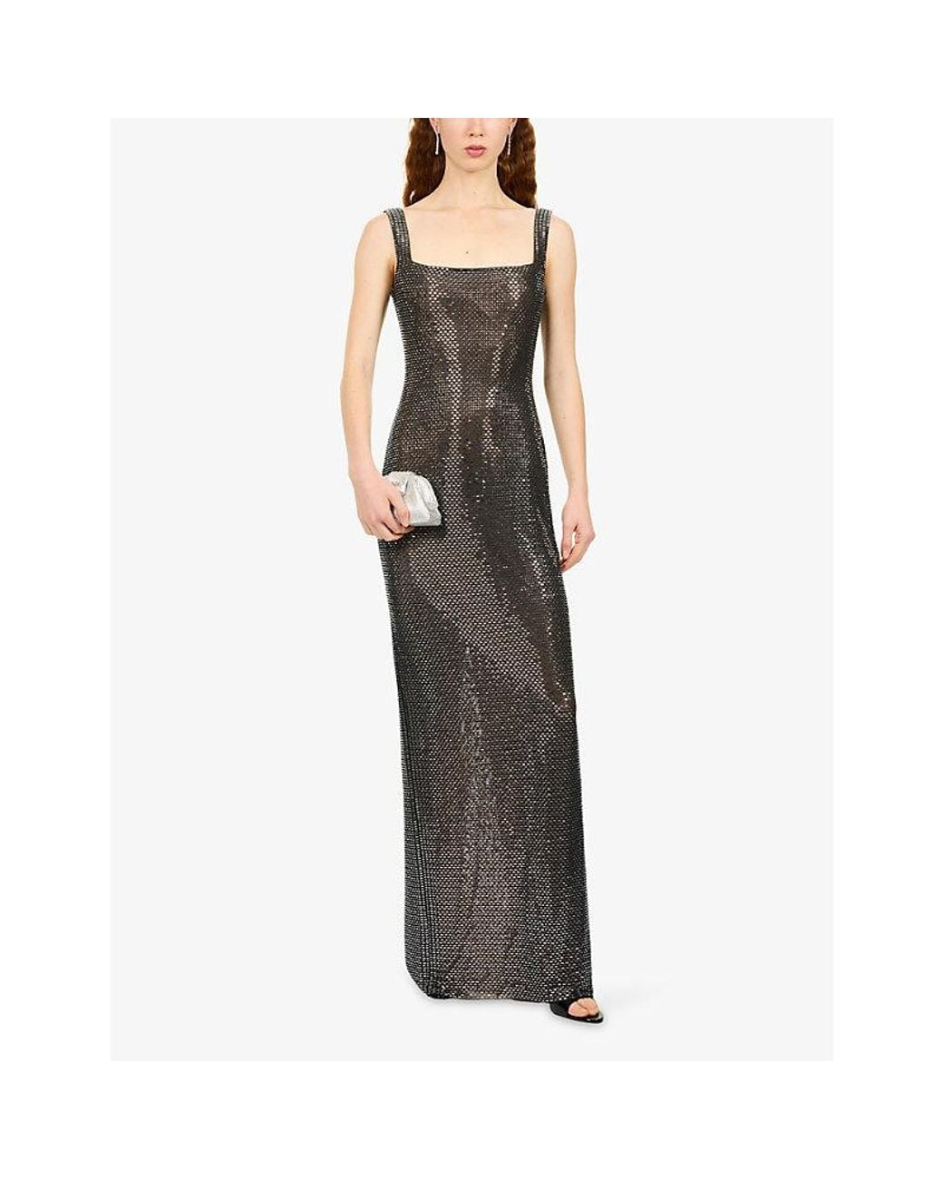 Self-Portrait Brown Embellished Square-Neck Maxi Dress