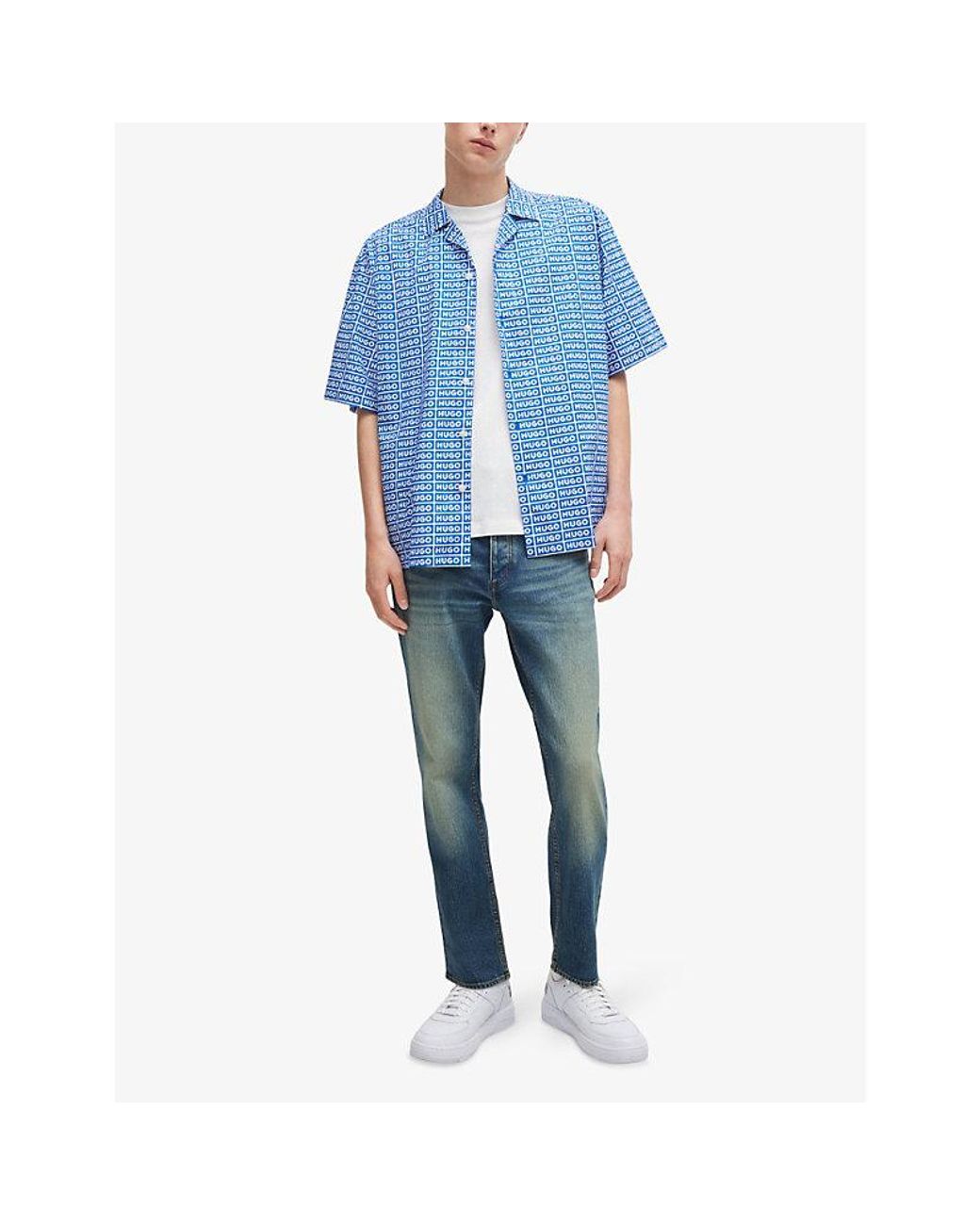 HUGO Blue Tapered-Leg Mid-Rise Stretch-Denim Jeans for men
