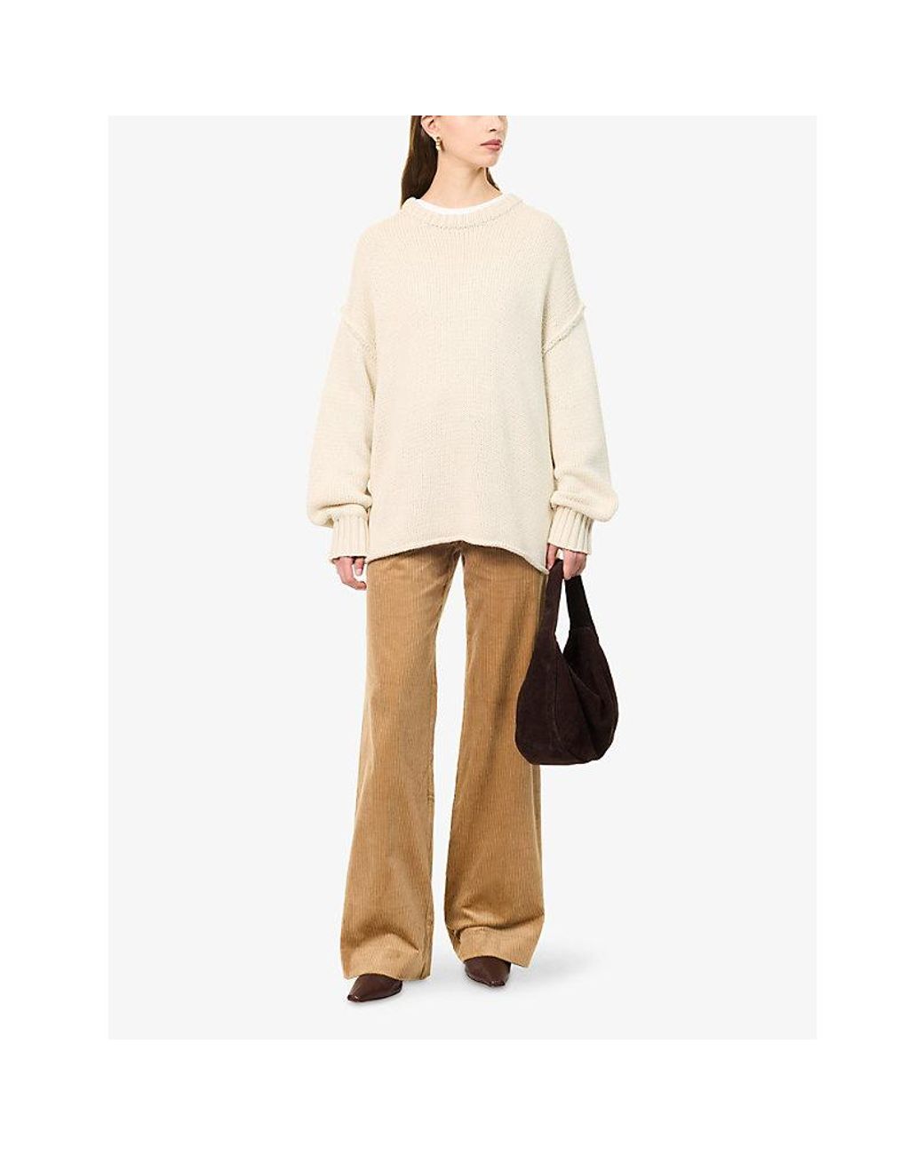 PAIGE Natural Sasha Wide-Leg Corduroy Cotton-Blend Trousers