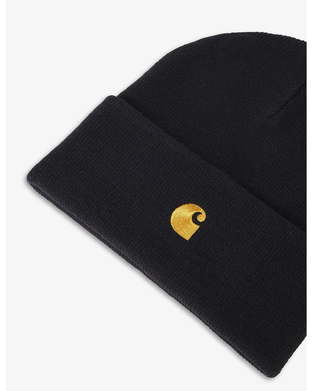 Carhartt WIP Synthetic Chase Branded Knitted Beanie Hat in Dark Navy / Gold  (Blue) for Men | Lyst