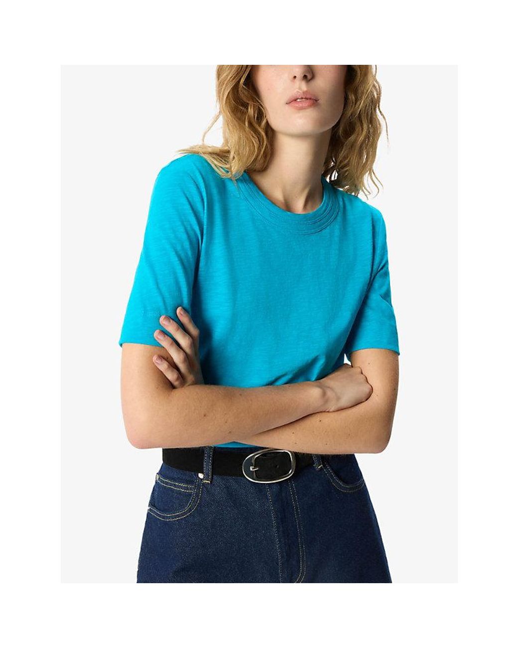 Whistles Blue Rosa Double-Trim Cotton-Jersey T-Shirt