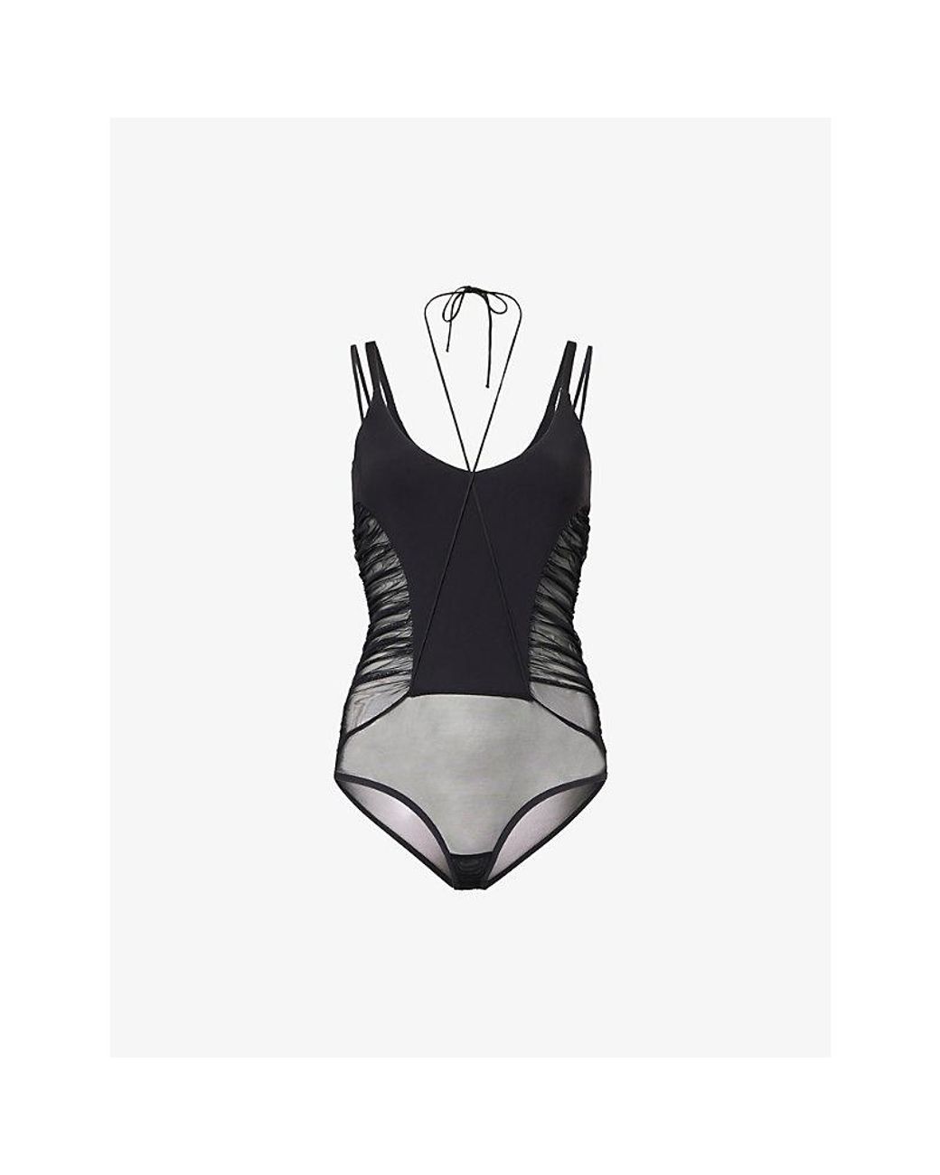 Nensi Dojaka Black Sheer-Panel Sleeveless Stretch-Woven Bodysuit