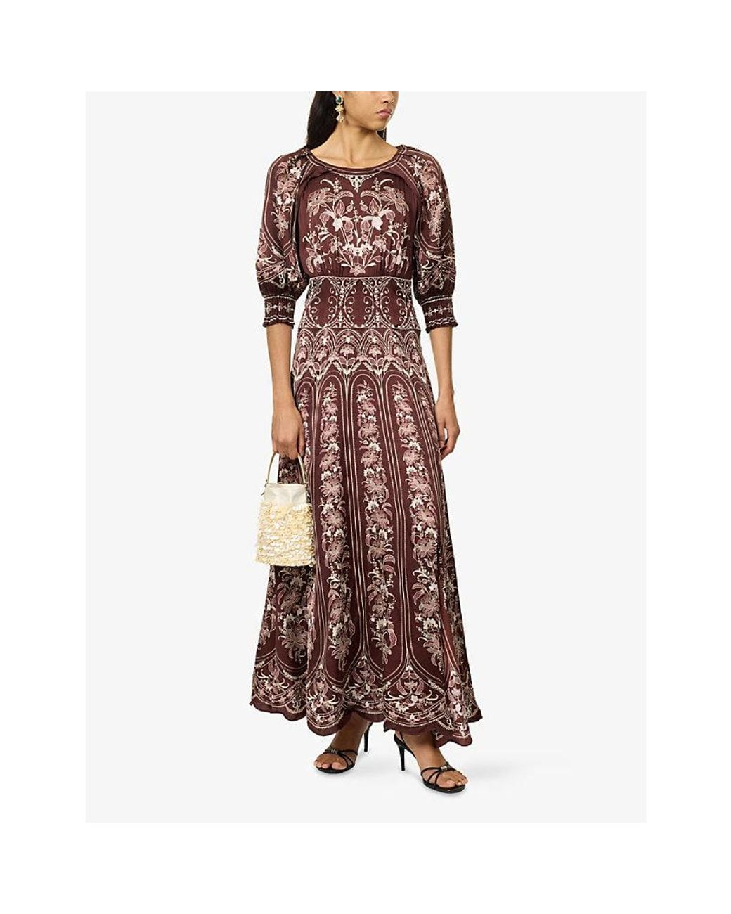 Farm Rio Brown Liz Floral Woven Maxi Dress