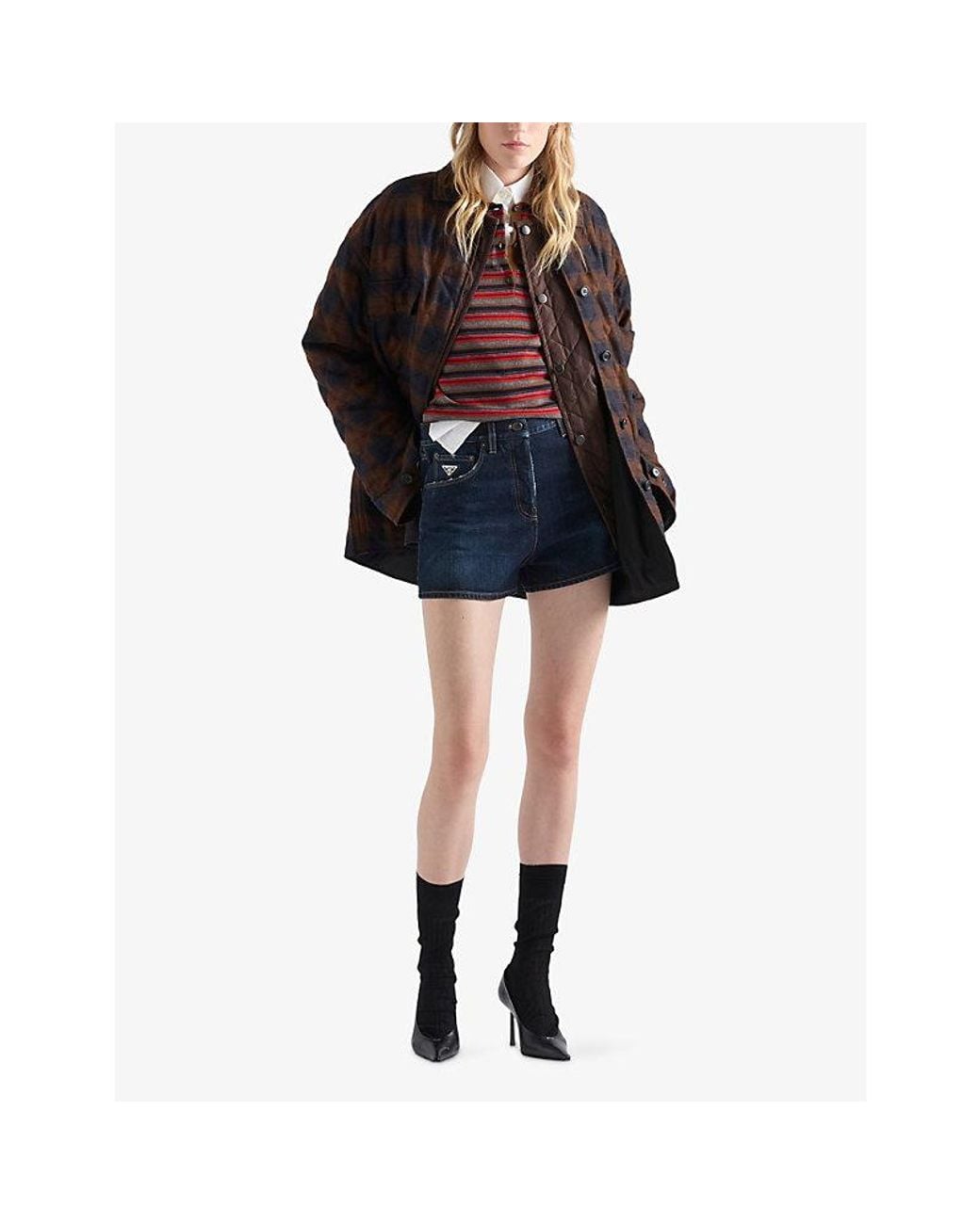 Prada Blue Wide-Leg Mid-Rise Denim Shorts