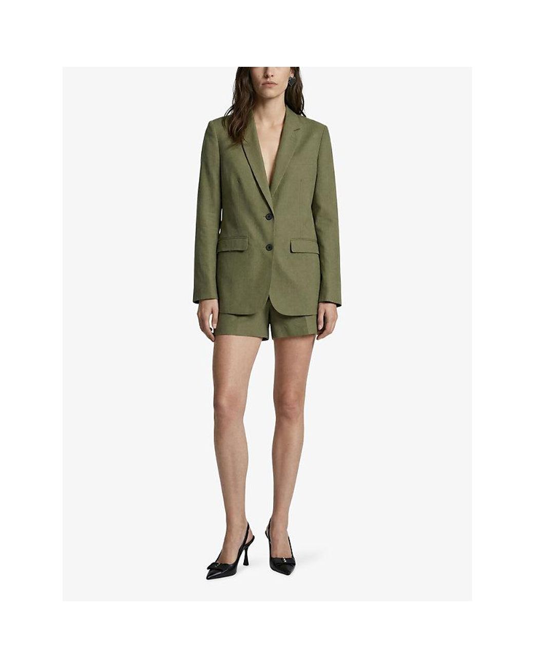 The Kooples Green Regular-Fit High-Rise Linen Shorts