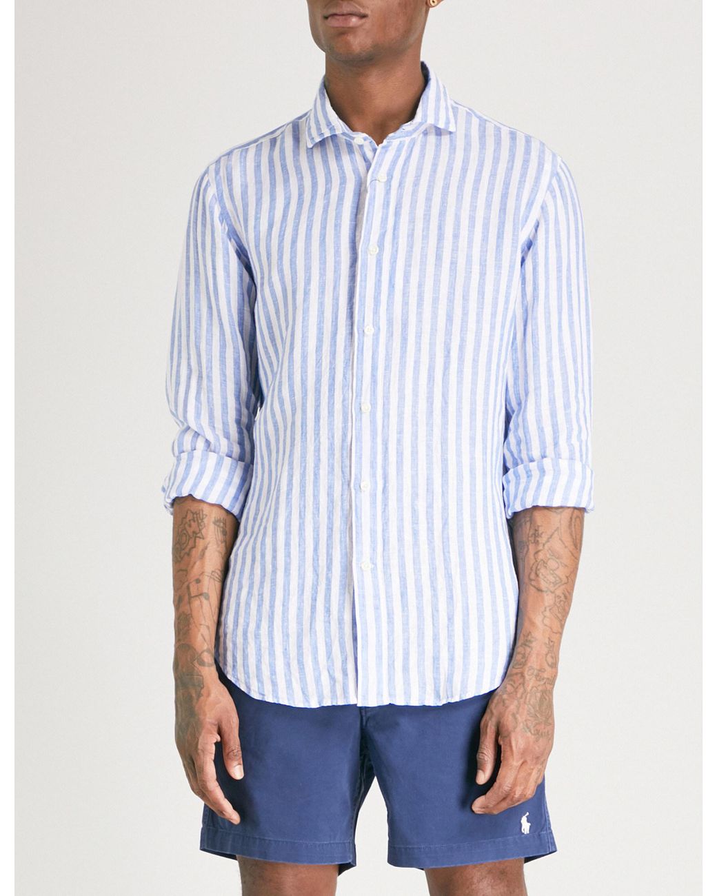 Polo Ralph Lauren Striped Classic-fit Linen Shirt in Blue for Men | Lyst