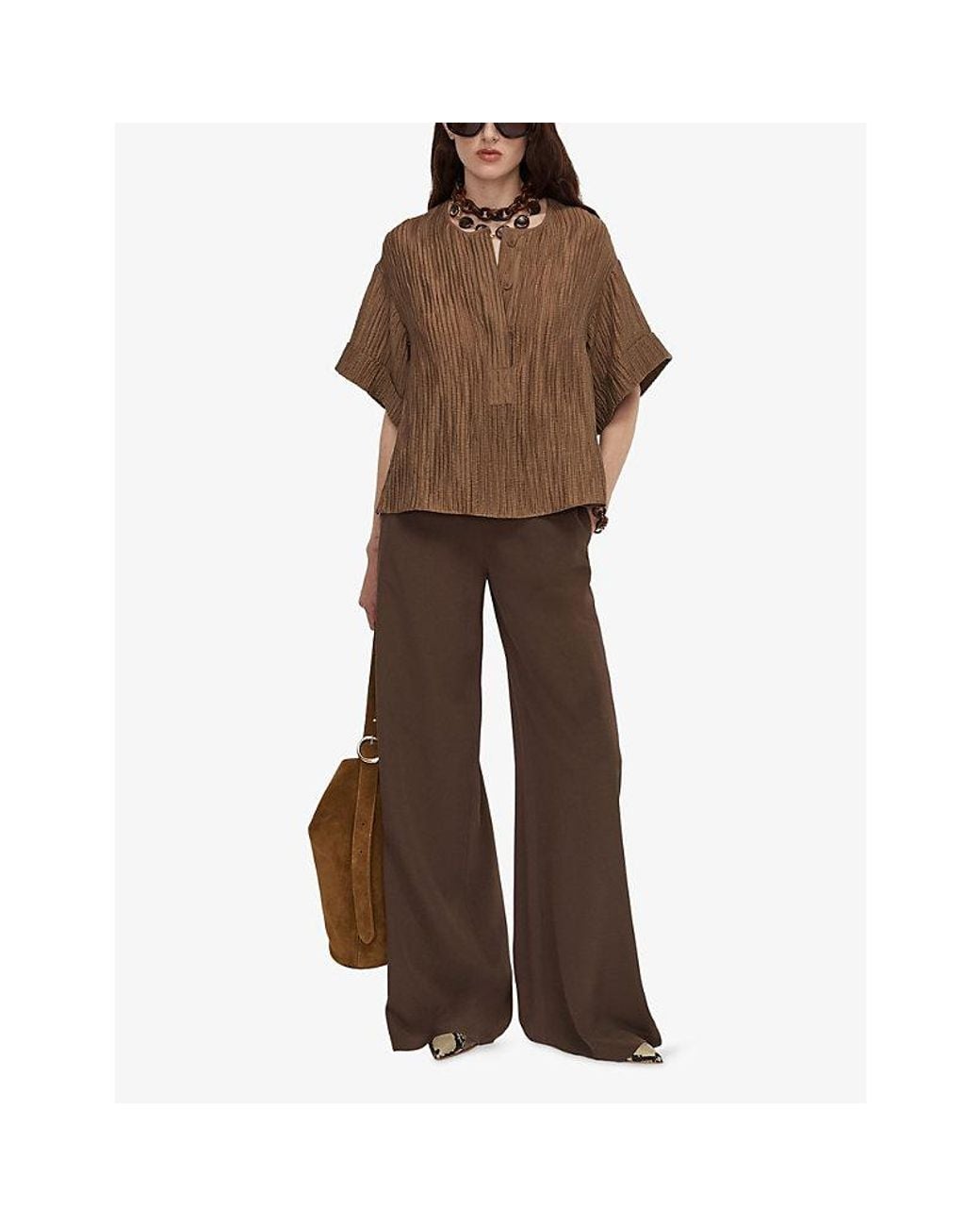 Joseph Brown Yani Relaxed-Fit Crinkle Blouse