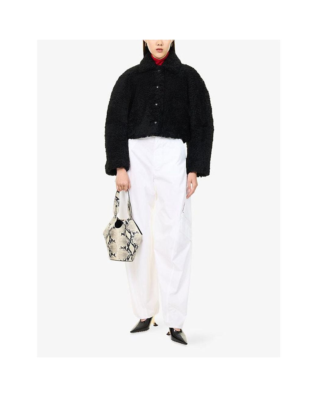 RÓHE Frames Black Collared Cropped Shearling Jacket