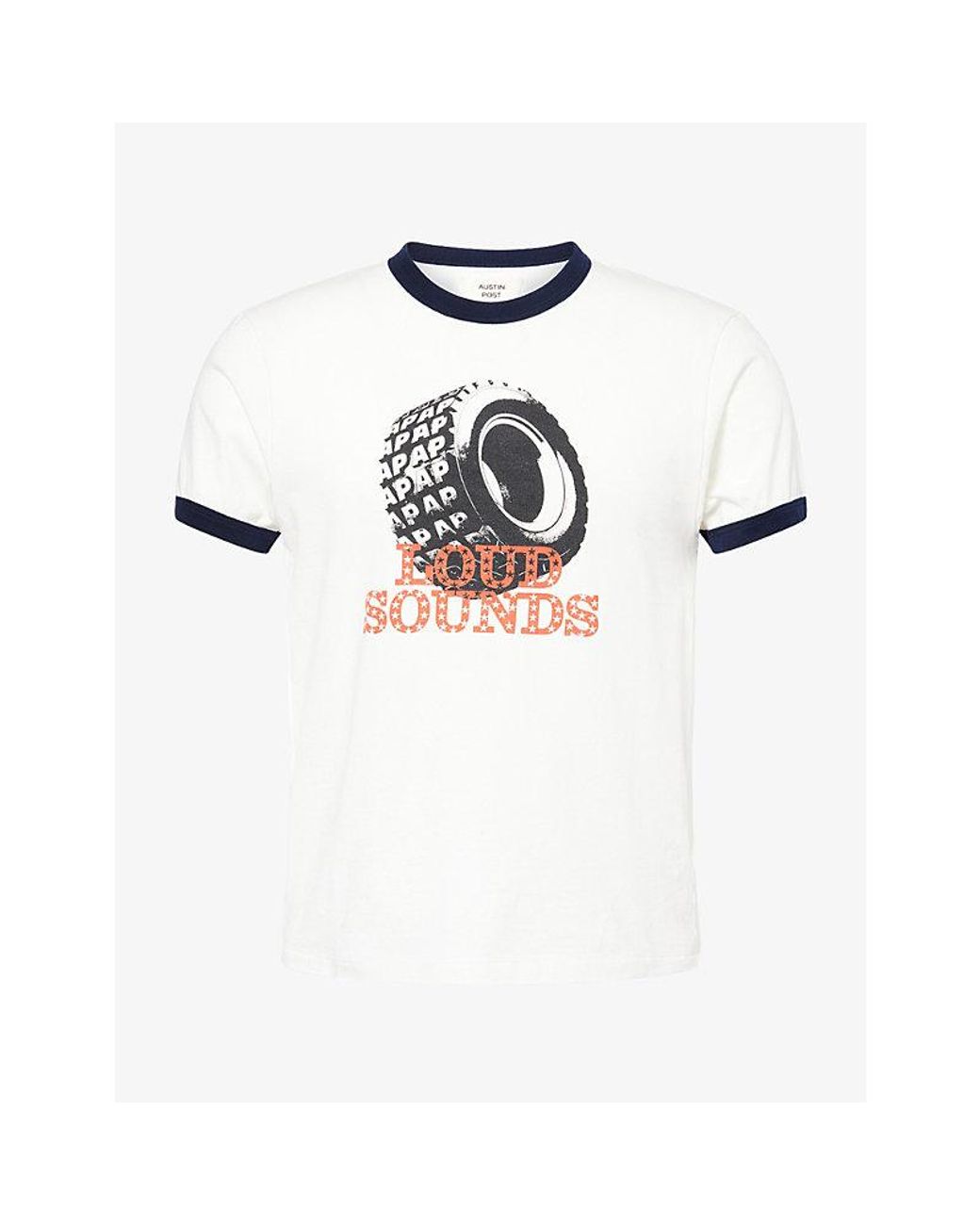 Austin Post White Ringer Loud Sounds Cotton T-Shirt for men
