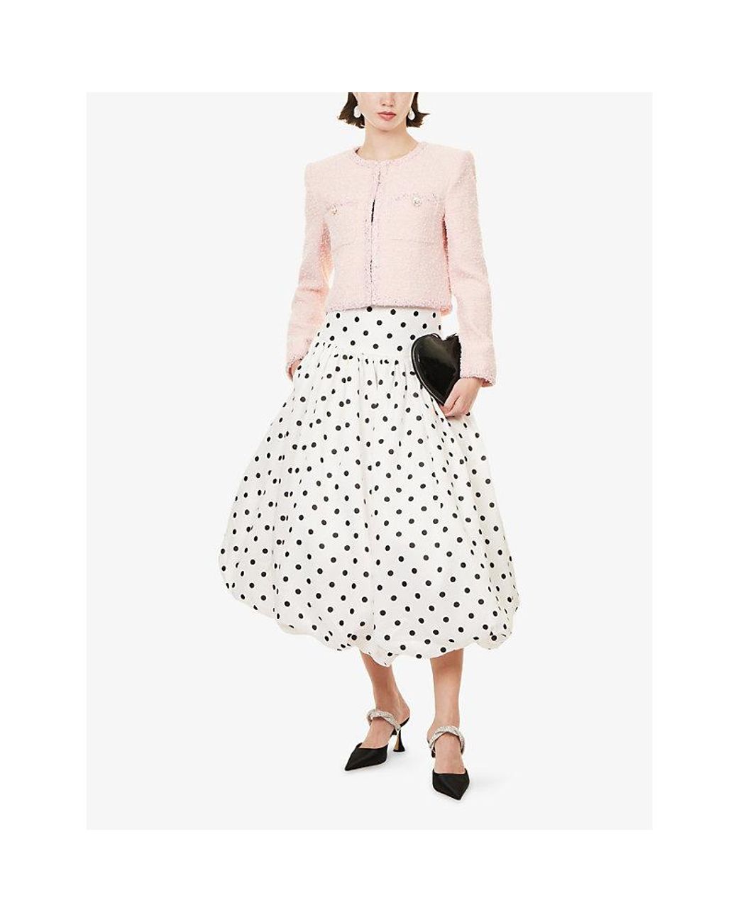 Self-Portrait Pink Sequin-Trim Boxy-Fit Boucle Jacket