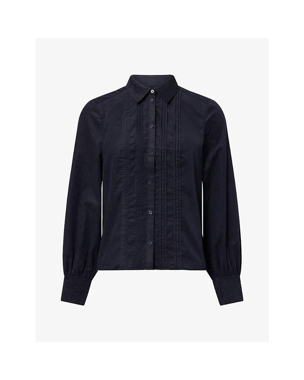 ME+EM Blue Micro Cord Slim-Fit Cotton-Blend Blouse