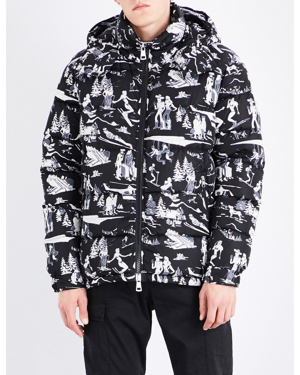 Moncler Ski-print Shell Down Jacket in Black White (Black) for Men | Lyst