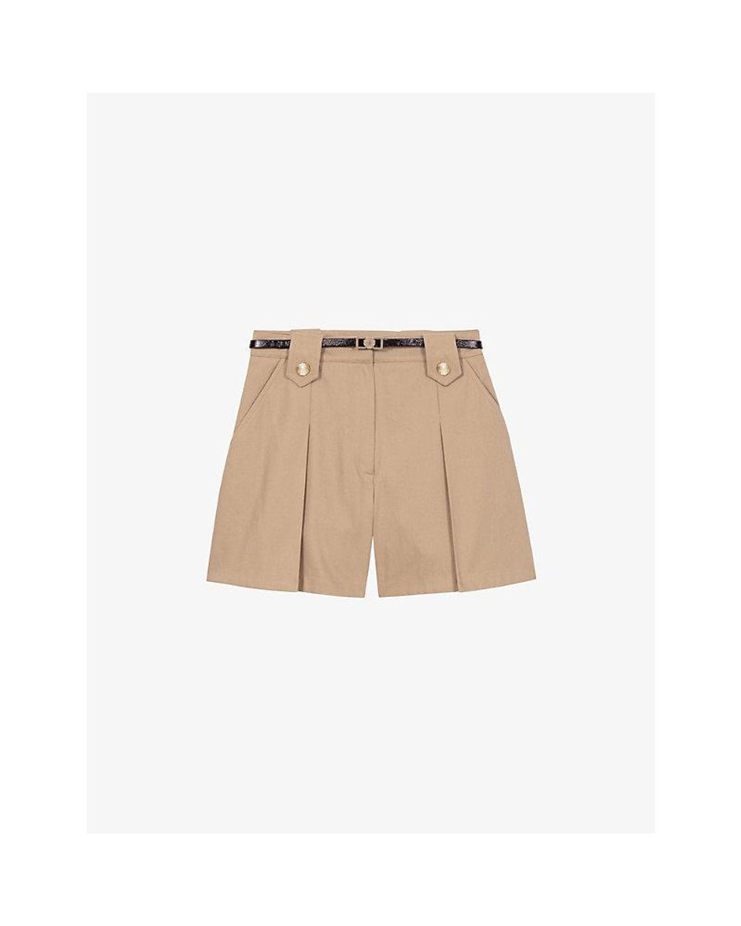 Maje Natural High-Rise Pleated Cotton Shorts