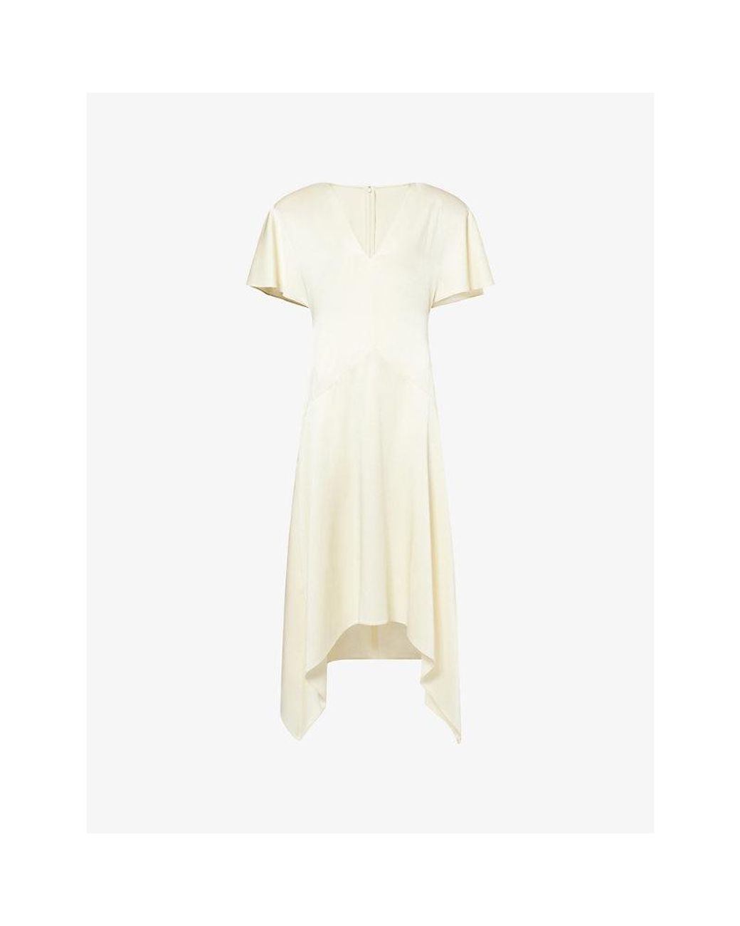 Stella McCartney White V-Neck Short-Sleeve Satin Midi Dress