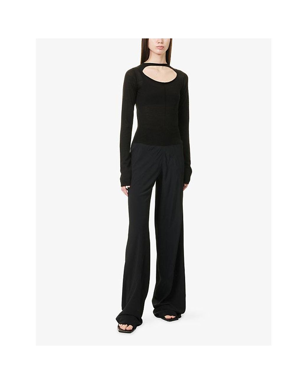Rick Owens Black Cut-Out Cropped Wool Top