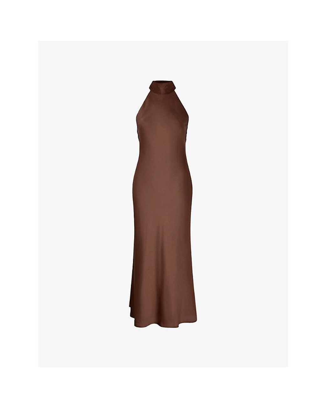 OMNES Brown Seychelles Open-Back Satin Midi Dress