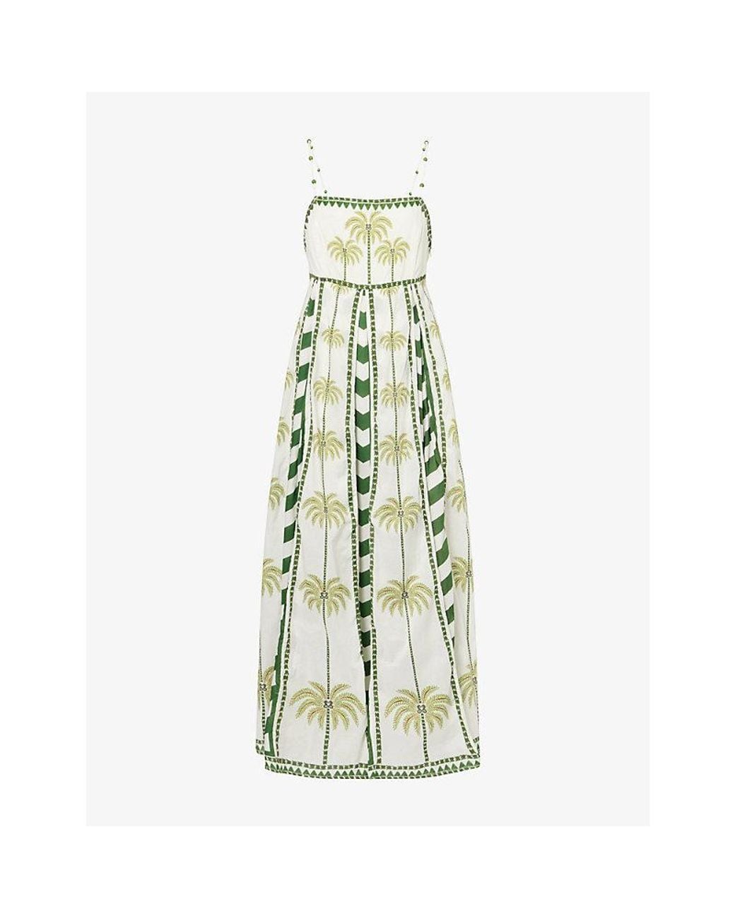 FARM Rio Milani Coco-Palm Print Cotton Maxi Dress in Green | Lyst