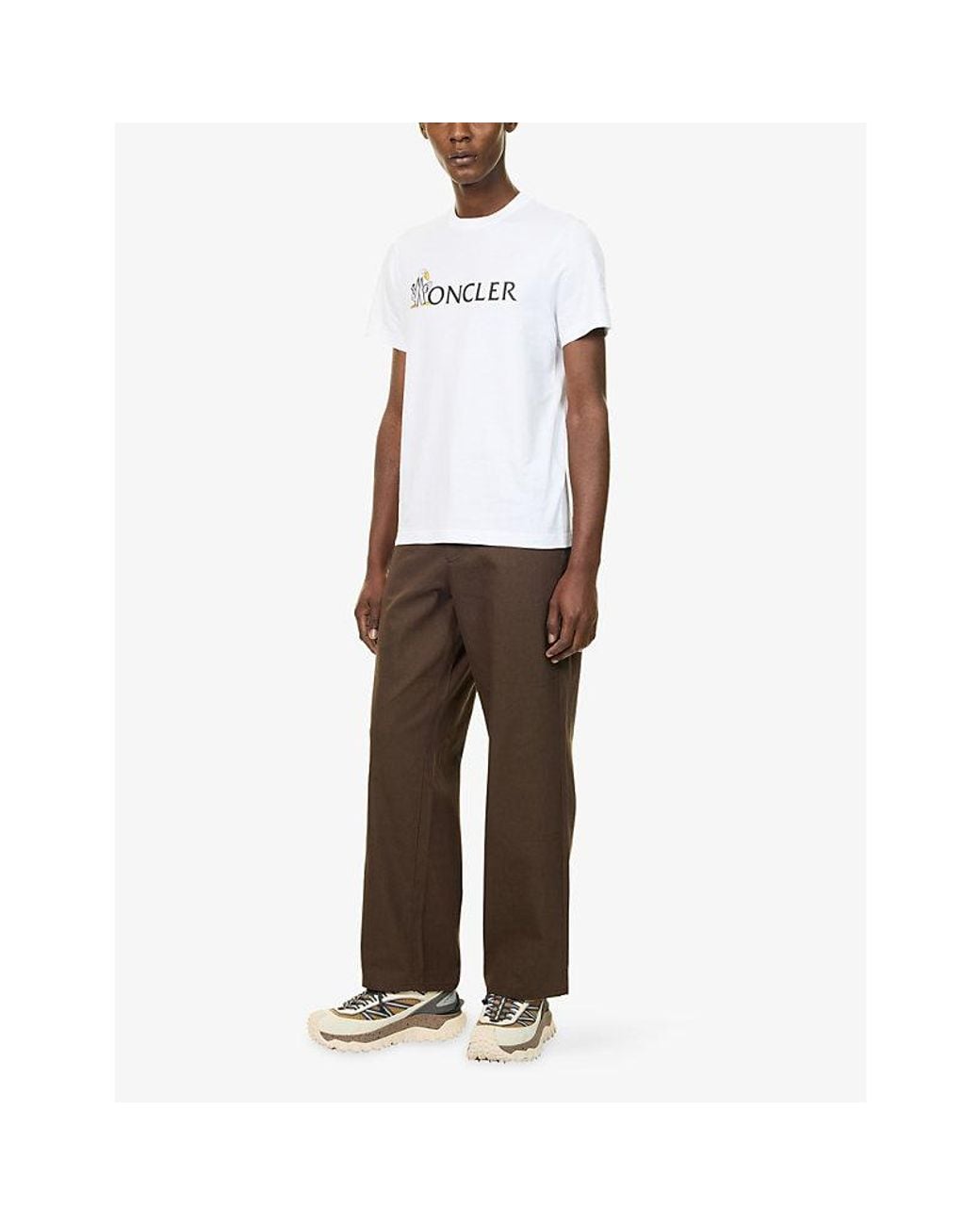 Moncler Brown Gabardine Straight-Leg Cotton Trousers for men