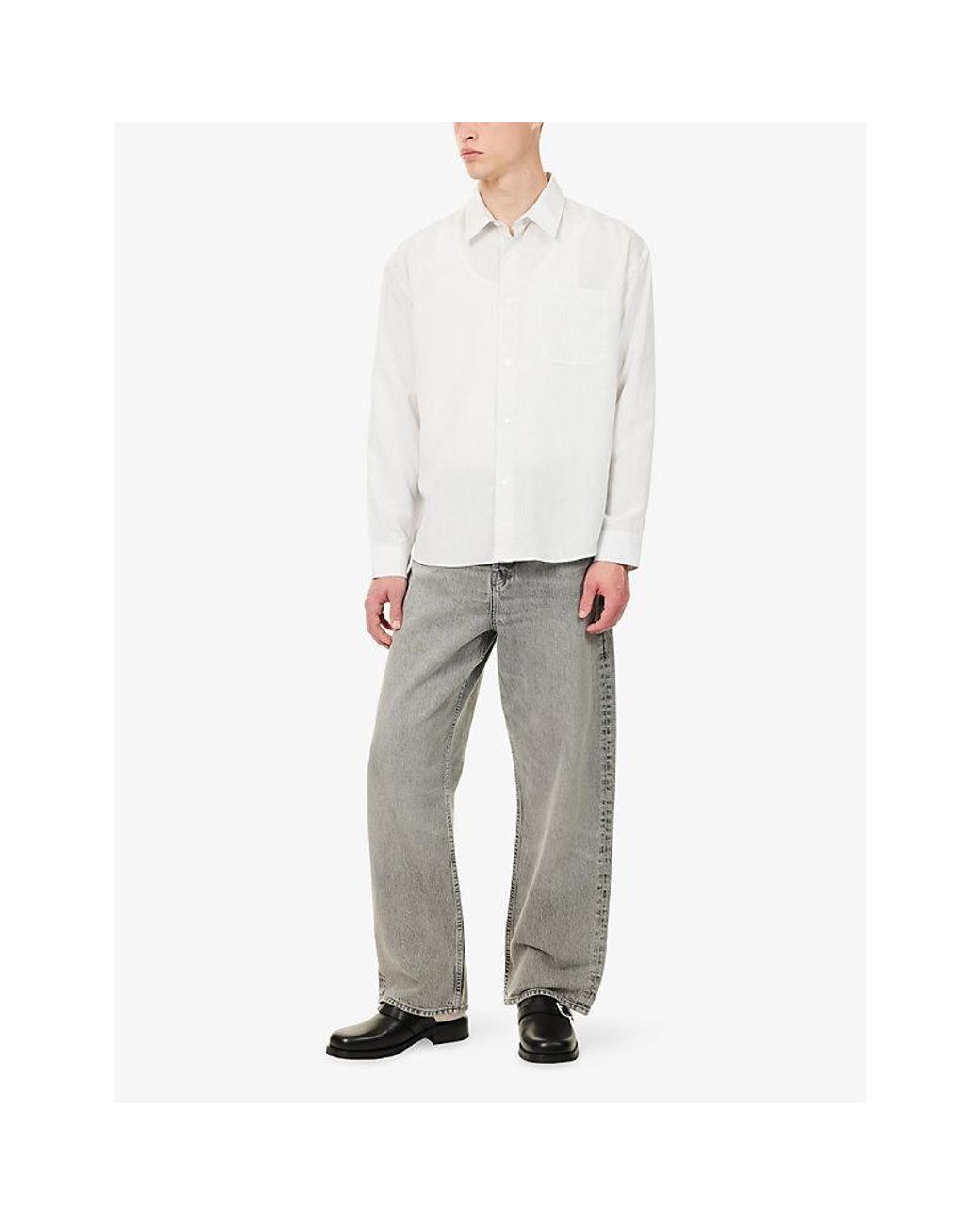 FRAME Gray Baggy-Fit High-Rise Cotton Denim Jeans for men