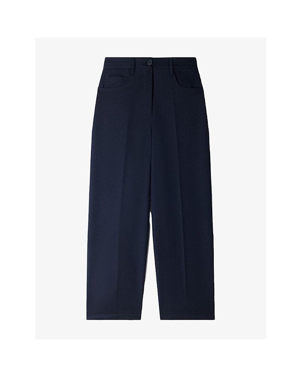 Sandro Blue Pressed-Crease Wide-Leg Wool-Blend Trousers